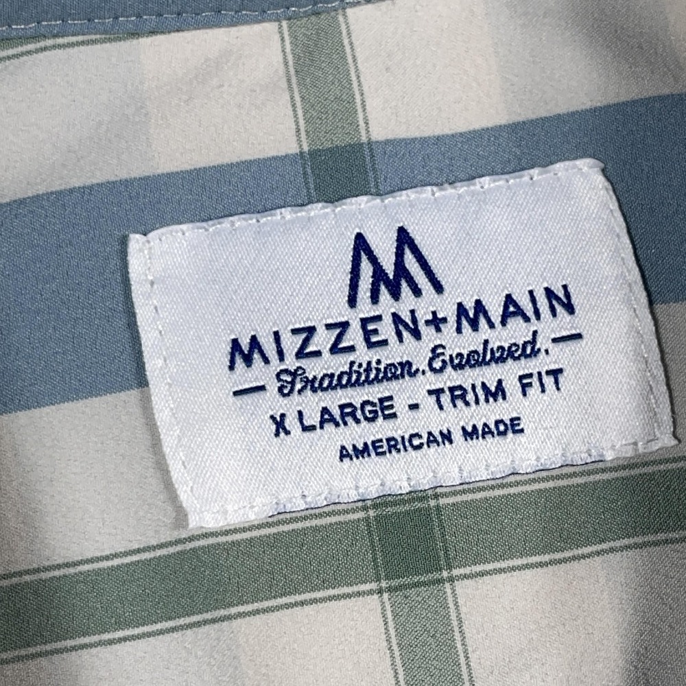 Mizzen Main Shirt Mens XL Trim Fit Performance Stretch Plaid Button Down - Picture 3 of 9